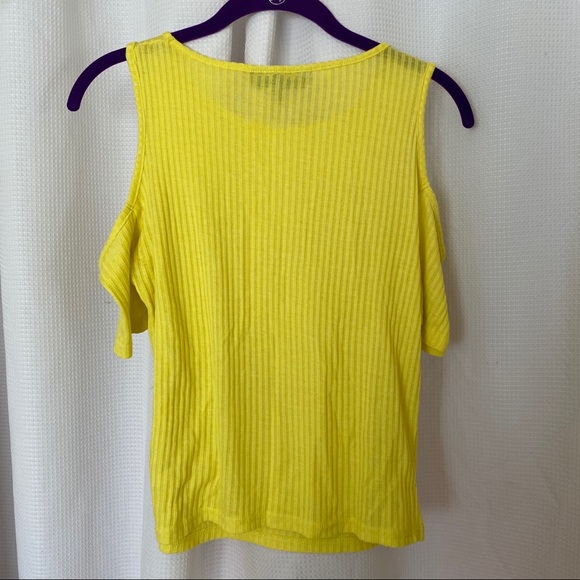 Topshop Tall Cold Shoulder Ribbed Yellow Top - Picture 5 of 5